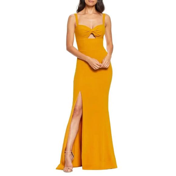 Dress The Population NWOT Yellow Brooke Twist Front Gown In Honey Maxi Dress S - Picture 1 of 5